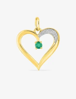 Pendentif cœur or jaune 750‰ émeraude et rhodium SO OR
