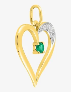 Pendentif cœur or jaune 750‰ émeraude et rhodium SO OR