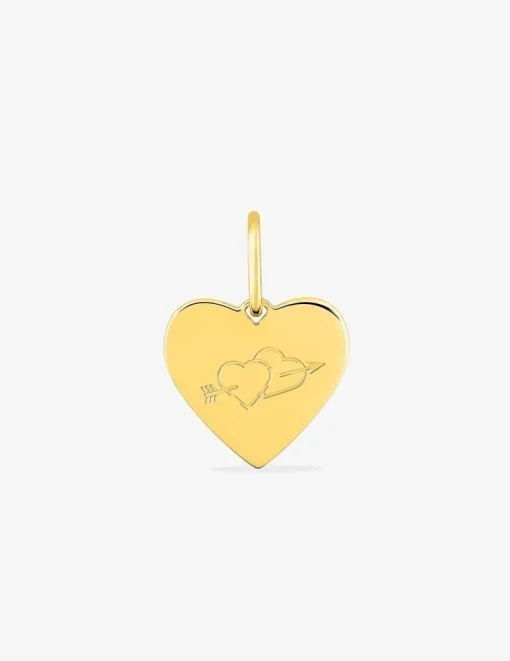 Pendentif cœur plaqué or gravé d'une flèche de cupidon SO OR