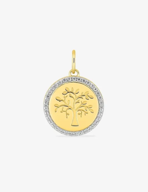Pendentif en or jaune 750‰ motif arbre de vie pourtour oxyde blanc SO OR
