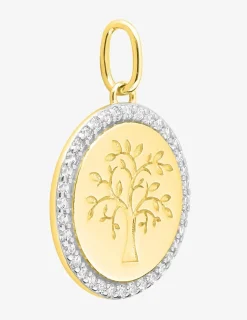 Pendentif en or jaune 750‰ motif arbre de vie pourtour oxyde blanc SO OR