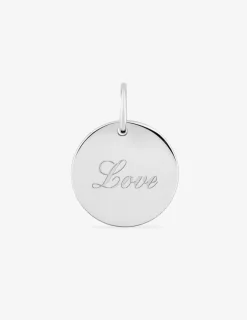 Pendentif jeton argent rhodié 925 ‰ et gravure "Love" SO OR