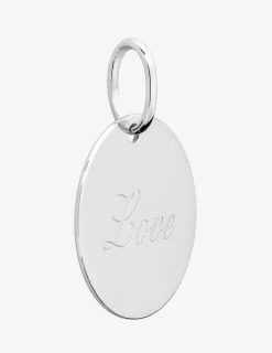 Pendentif jeton argent rhodié 925 ‰ et gravure "Love" SO OR