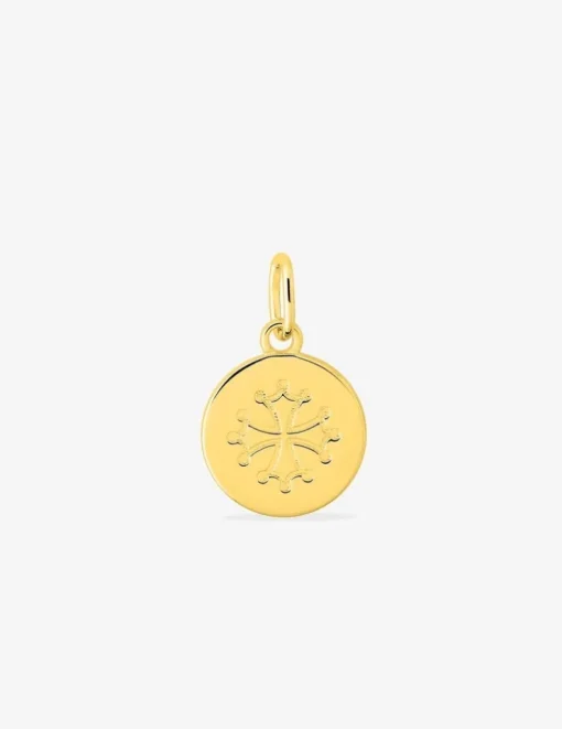Pendentif jeton croix occitane plaqué or 10 mm SO OR
