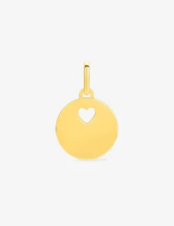 Pendentif jeton et cœur or jaune 750 ‰ SO OR