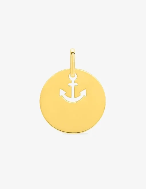 Pendentif jeton motif ancre en or jaune 375 ‰ SO OR
