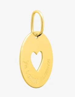 Pendentif jeton plaqué or gravé "Je t'aime maman" et cœur ajouré SO OR