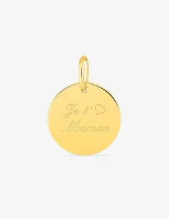 Pendentif jeton plaqué or gravé "Je t'aime maman" SO OR