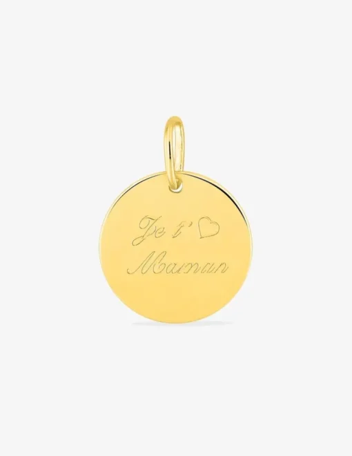 Pendentif jeton plaqué or gravé "Je t'aime maman" SO OR
