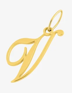 Pendentif lettre V écriture anglaise plaqué or SO OR