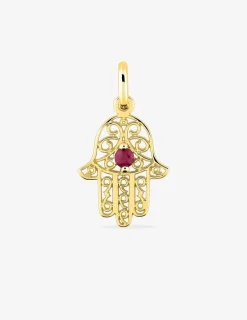 Pendentif main de Fatma or jaune 750‰ et rubis SO OR