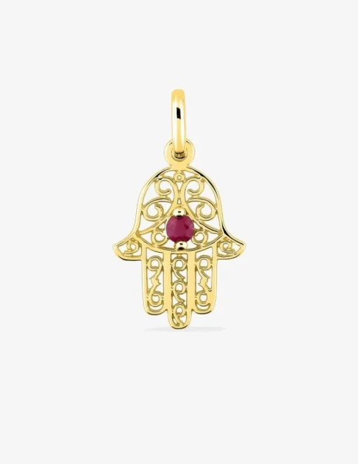 Pendentif main de Fatma or jaune 750‰ et rubis SO OR
