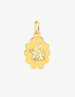 Pendentif médaille ange or jaune 750 ‰ plaque fantaisie SO OR