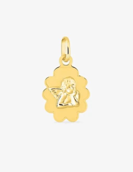 Pendentif médaille ange or jaune 750 ‰ plaque fantaisie SO OR