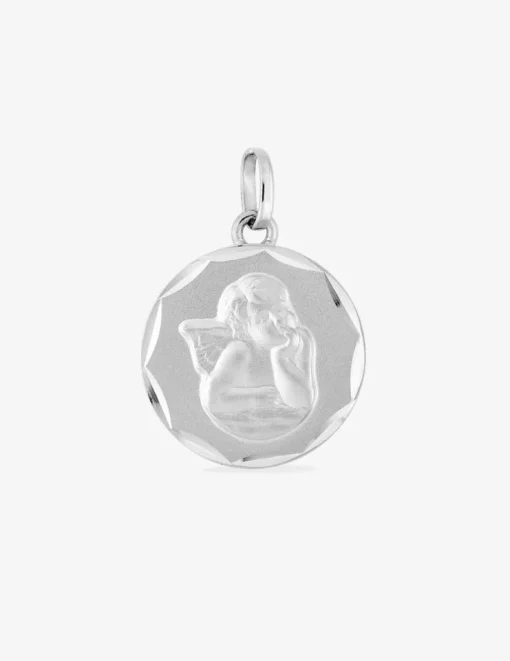 Pendentif médaille ange or blanc 750 ‰ 14 mm SO OR