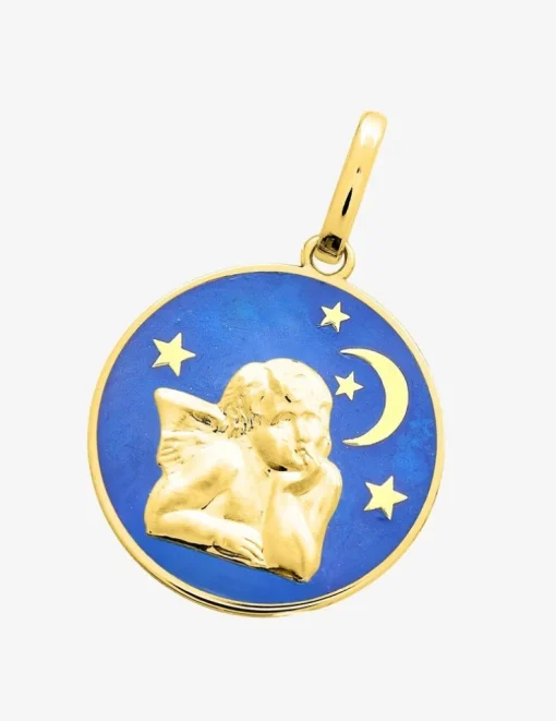 Pendentif médaille ange or jaune 750 ‰ et laque SO OR