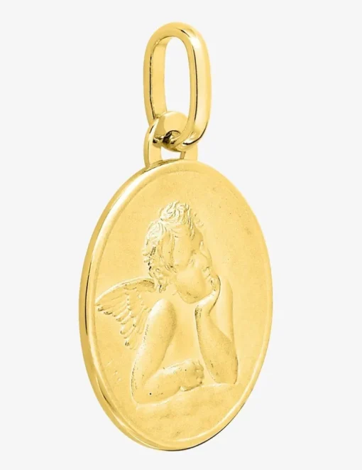 Pendentif médaille ange or jaune 750 ‰ plaque ronde SO OR