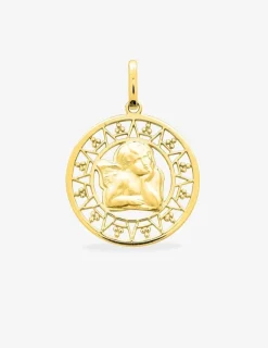Pendentif médaille fantaise ange or jaune 750 ‰ SO OR