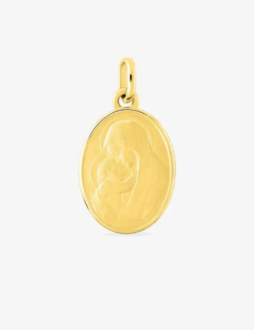 Pendentif médaille vierge à l'enfant or jaune 750 ‰ 15 x 25 mm SO OR