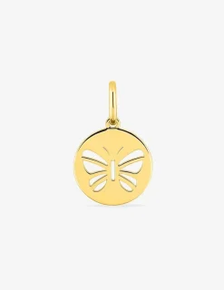 Pendentif plaqué or jaune, jeton papillon SO OR