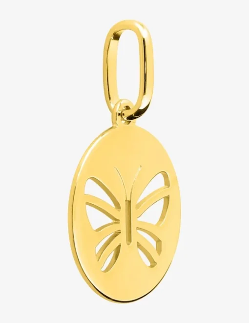 Pendentif plaqué or jaune, jeton papillon SO OR