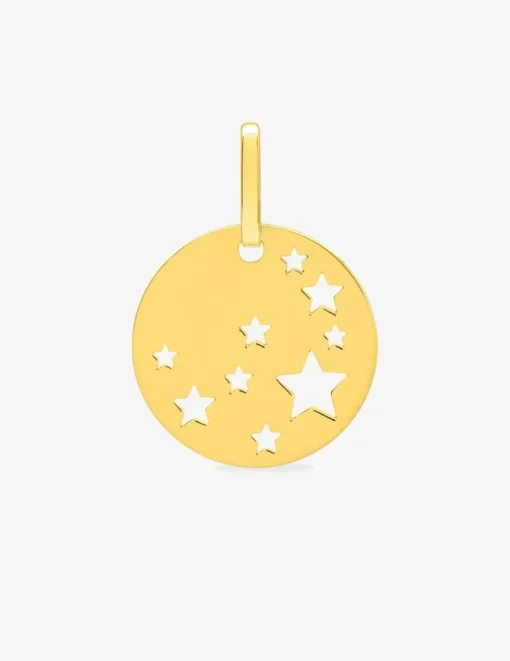 Pendentif plaque ronde étoiles or jaune 750 ‰ SO OR