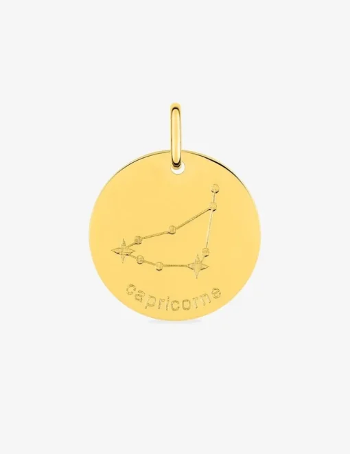 Pendentif zodiaque rond constellation Capricorne plaqué or SO OR