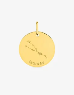 Pendentif zodiaque rond constellation Taureau plaqué or SO OR