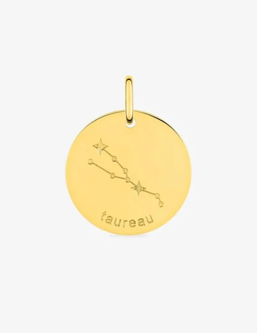 Pendentif zodiaque rond constellation Taureau plaqué or SO OR