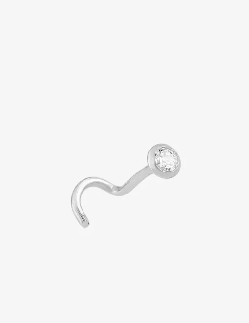Piercing de nez or blanc 375 ‰ et oxyde de zirconium serti clos SO OR