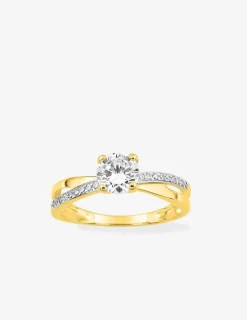 Solitaire accompagné anneaux croisés plaqué or, rhodium et oxyde de zirconium 6 mm SO OR