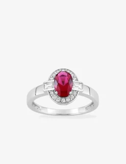 Solitaire accompagné argent 925‰ rhodié et oxyde de zirconium rouge ovale SO OR
