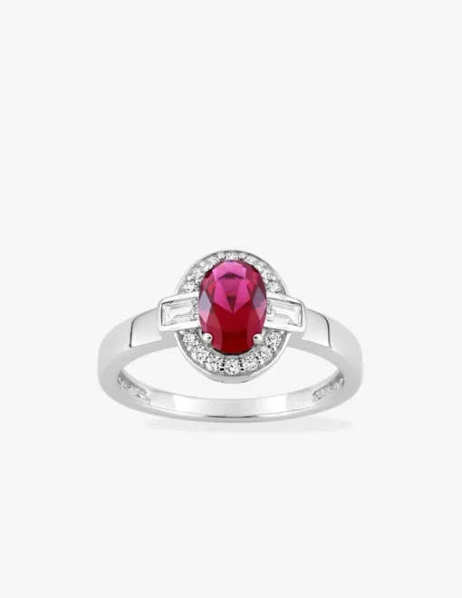 Solitaire accompagné argent 925‰ rhodié et oxyde de zirconium rouge ovale SO OR