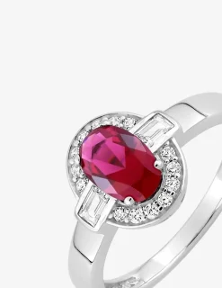 Solitaire accompagné argent 925‰ rhodié et oxyde de zirconium rouge ovale SO OR
