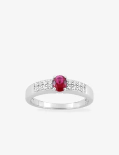 Solitaire accompagné argent 925‰ rhodié et oxyde de zirconium rouge SO OR