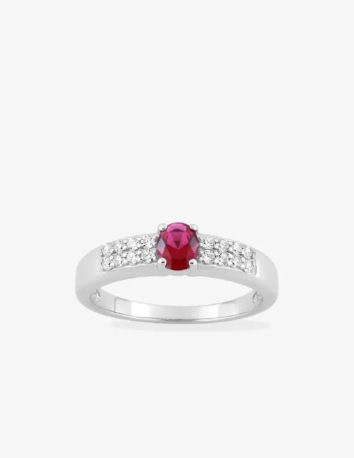 Solitaire accompagné argent 925‰ rhodié et oxyde de zirconium rouge SO OR