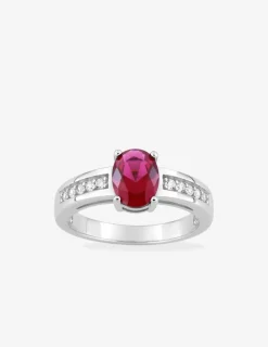 Solitaire accompagné argent 925‰ rhodié et oxyde de zirconium rouge SO OR