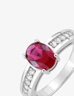 Solitaire accompagné argent 925‰ rhodié et oxyde de zirconium rouge SO OR