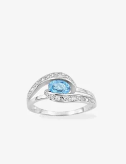 Solitaire accompagné fantaisie argent 925‰ rhodié et oxyde de zirconium bleu SO OR