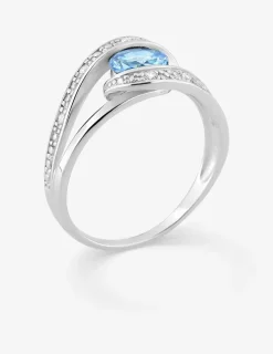 Solitaire accompagné fantaisie argent 925‰ rhodié et oxyde de zirconium bleu SO OR