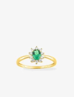 Solitaire accompagné fleur plaqué or et oxyde de zirconium vert SO OR