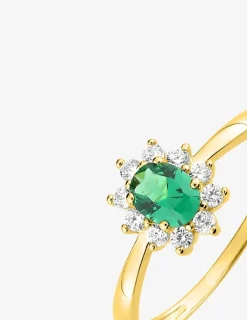 Solitaire accompagné fleur plaqué or et oxyde de zirconium vert SO OR