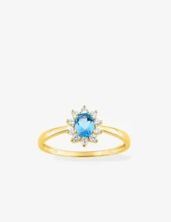 Solitaire accompagné fleur plaqué or et oxyde de zirconium bleu SO OR