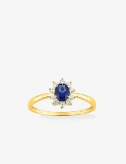 Solitaire accompagné fleur plaqué or et oxyde de zirconium bleu foncé SO OR