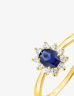 Solitaire accompagné fleur plaqué or et oxyde de zirconium bleu foncé SO OR