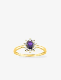 Solitaire accompagné fleur plaqué or et oxyde de zirconium violet SO OR