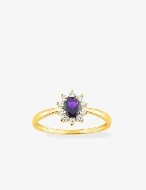 Solitaire accompagné fleur plaqué or et oxyde de zirconium violet SO OR