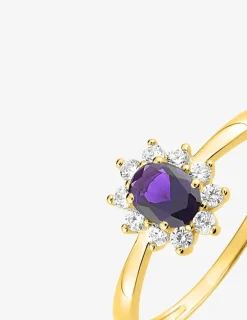 Solitaire accompagné fleur plaqué or et oxyde de zirconium violet SO OR