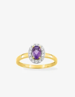 Solitaire accompagné or 375‰ améthyste ovale et oxydes de zirconium SO OR