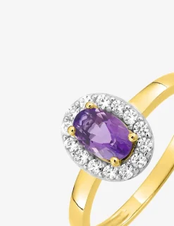 Solitaire accompagné or 375‰ améthyste ovale et oxydes de zirconium SO OR